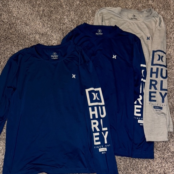 Hurley Blue and Gray Long Sleeve Tees with Vertical Logo 3 pieces - Picture 1 of 7